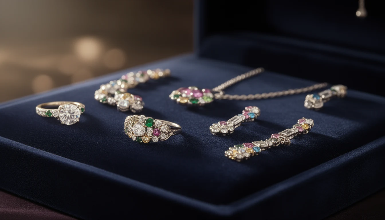 Imagem de destaque de semi-joias luxuosas em um display elegante